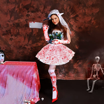 5pcs Halloween Bloody Costume Accessories Set for Women - Includes Gloves, Socks, Knife Headband, Tutu Skirt & Fake Knife - Perfect for Party Cosplay, Halloween Costume Accessories|Spooky Aesthetic|Polyester Fiber, Halloween