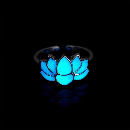 Glow-in-the-Dark for Lotus Flower Ring for Men & Women - Elegant Black & Blue Faux Design, Fashionable Accessory for Festivals, Festival Jewelry|Glamorous Accessory|Alloy Construction, for Lotus Flower Jewelry