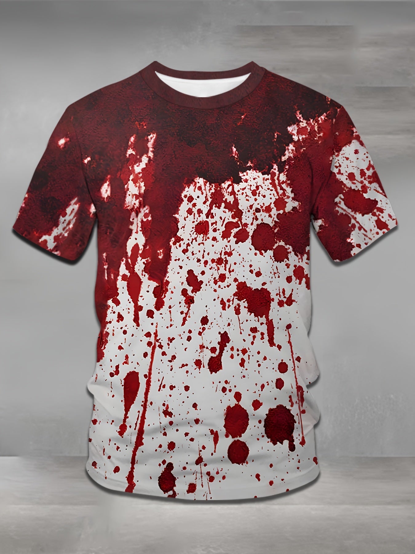 [Horror Blood Splatter Tee] Spooky Halloween Men's Horror Blood Splatter T-Shirt | Red Graphic Tee for Costumes, Parties - Non-See-Through Casual Shirt - Machine Washable for Everyday & Themed Outfits, Comfortable Fit